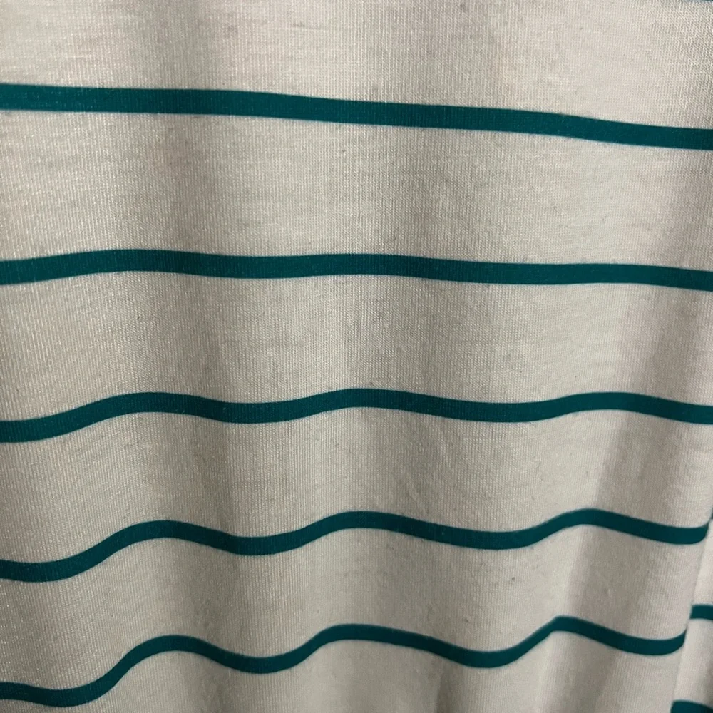 MEROKEETY Classic Colorblock Modest Dress Tie Waist Stripes Teal White Wms Sz XL - Picture 2 of 4